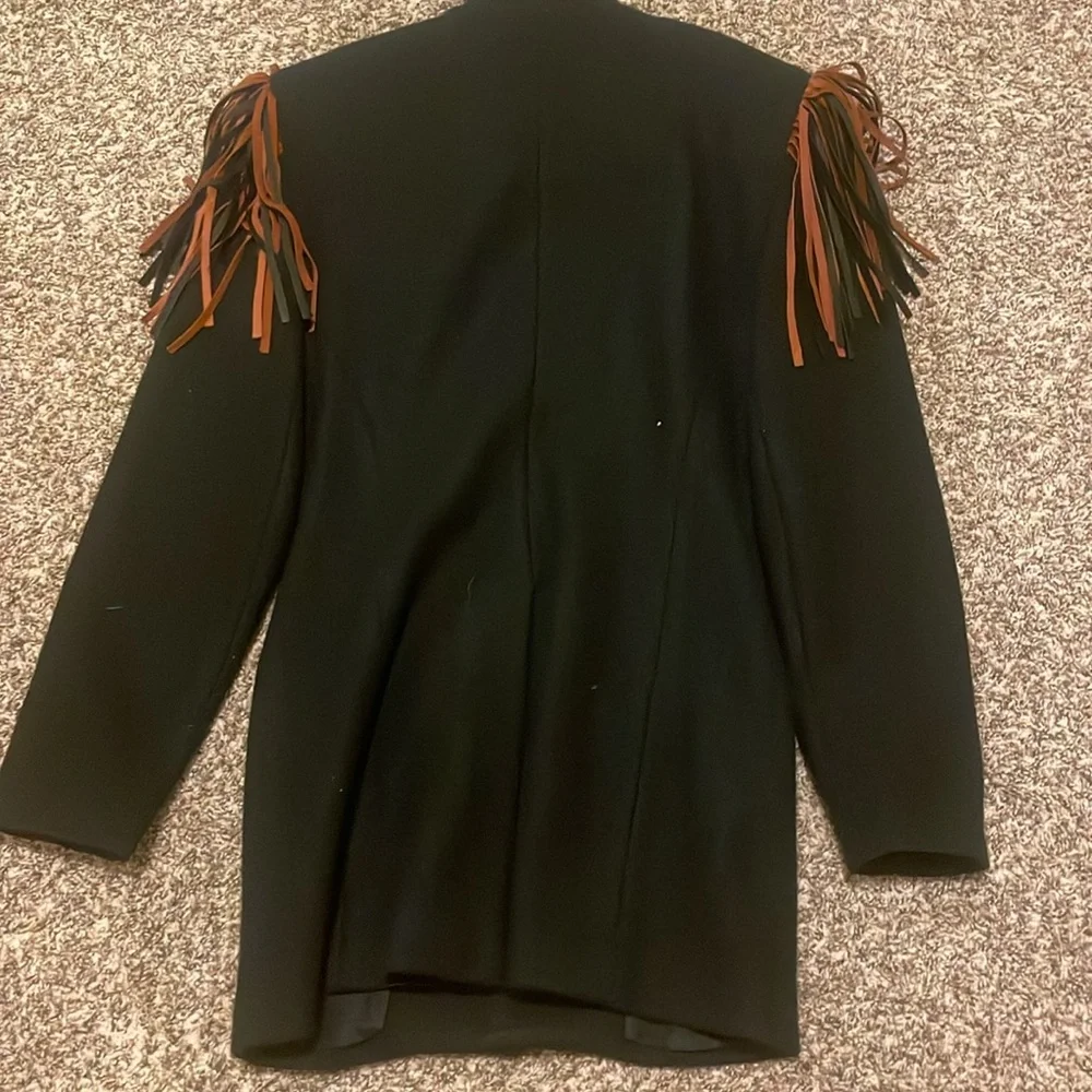 Vintage 90's Double D Brand fringed black wool military Calvary jacket - Picture 2 of 8